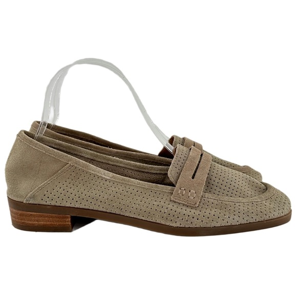 Lucky brand Caylonp flats size 8 38.5 beige suede laser cut penny loafers - Picture 1 of 12